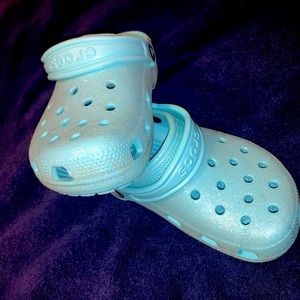 Crocs junior size 3. Teal with silver glitter.
